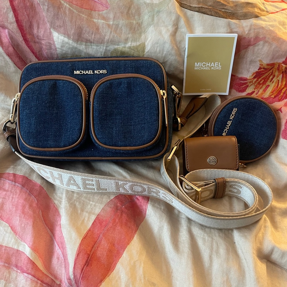 Michael Kors Denim and Brown Crossbody Bag